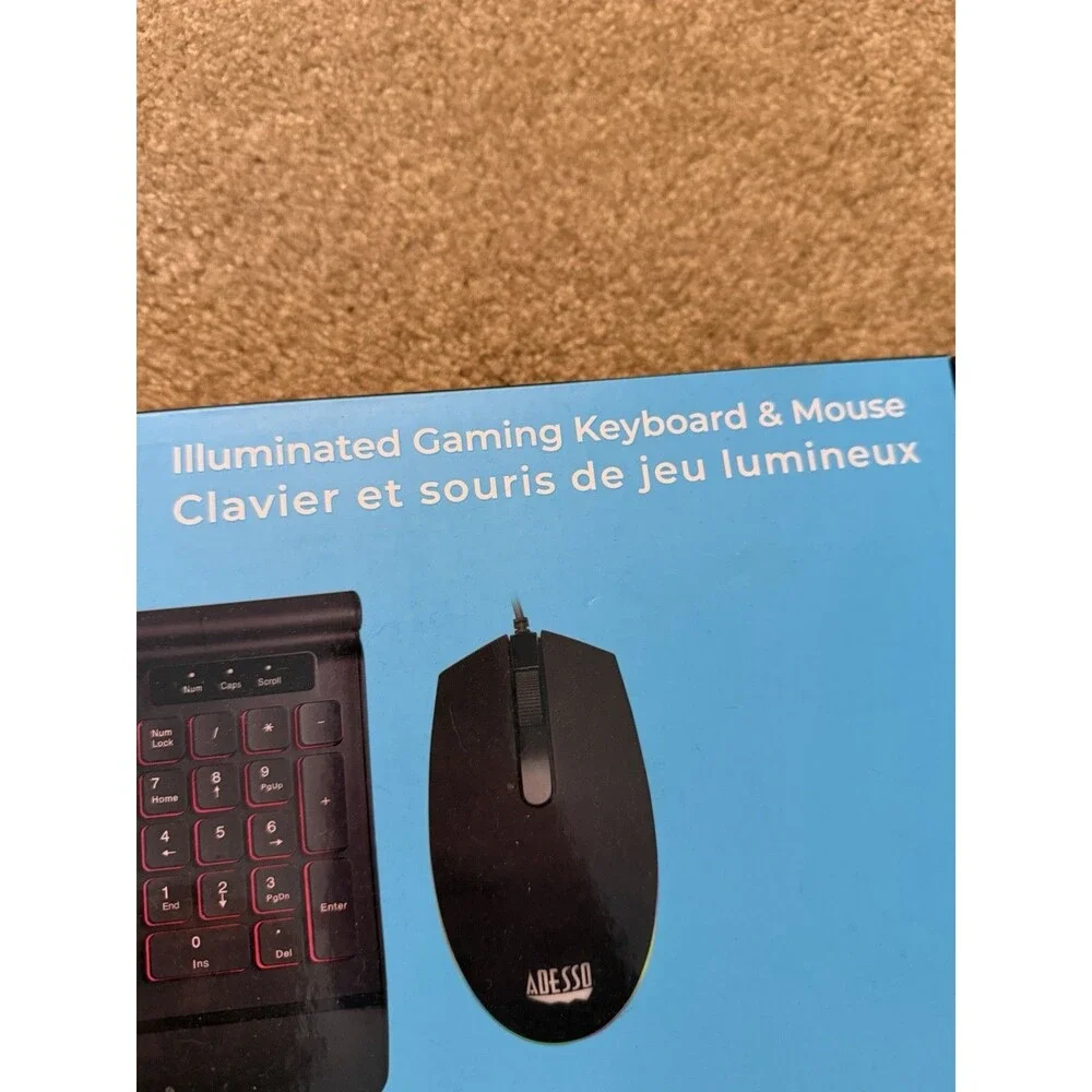 Adesso Multi-Color Illuminated Slim Low Profile Gaming Keyboard & Mouse NIB
